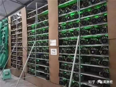 Modern cryptocurrency mining farm hosting numerous ASIC miners