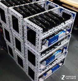 Rows of mining rigs humming with processing power in a data center.