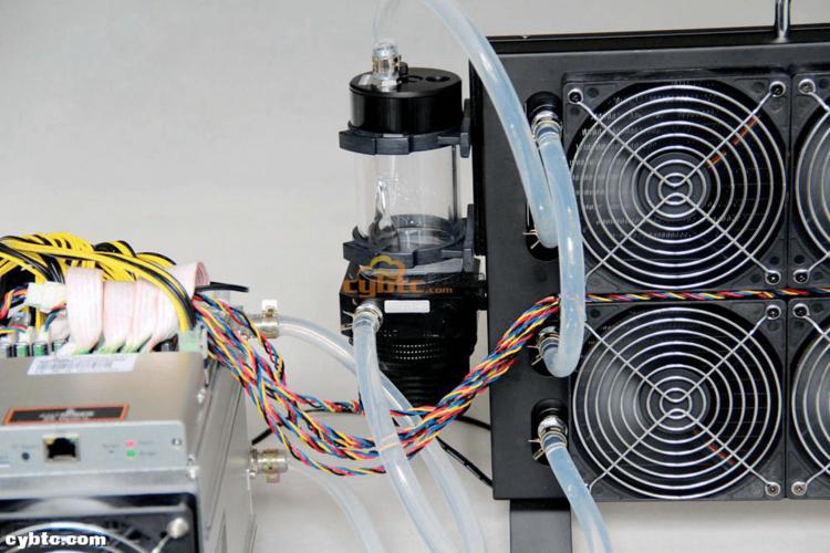 An illustration of a sophisticated mining rig post-firmware upgrade, showcasing improved components